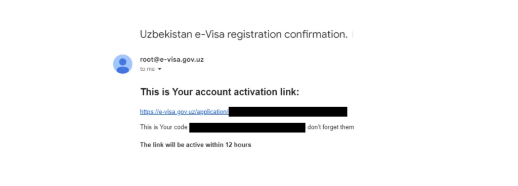 Uzbekistan Visa Application Activation Link