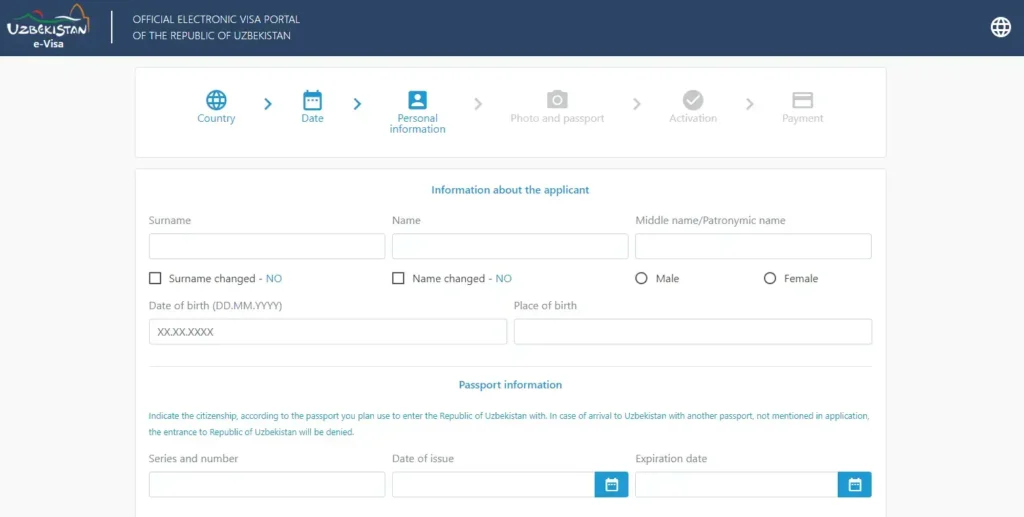 Uzbekistan Visa Application Personal Information